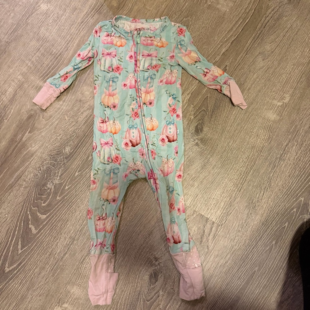 Posh Peanut Floral Kids Footie - Mint and Pink